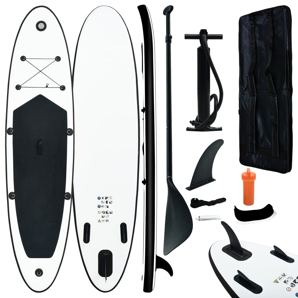 Inflatable Stand Up Paddleboard Set Black and White - Durable, Stable, and Easy to Assemble