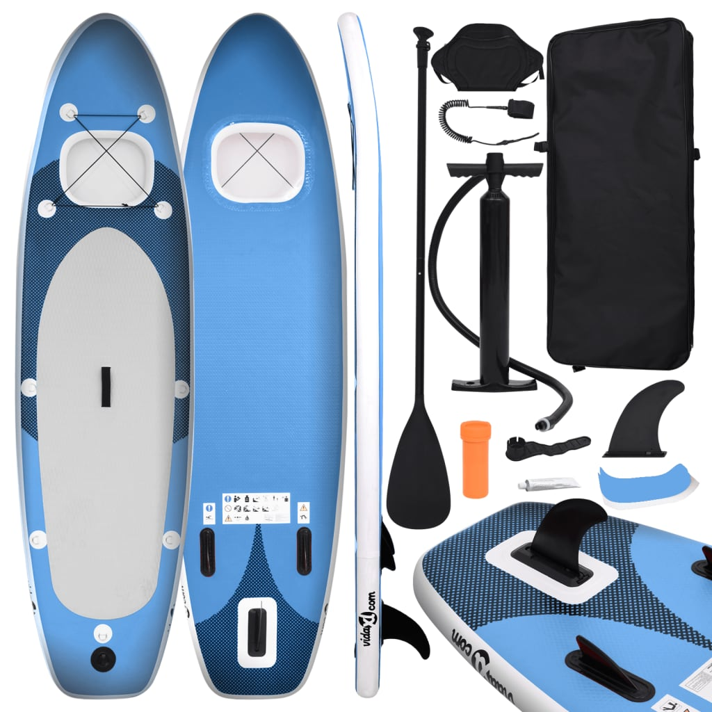 Inflatable Stand Up Paddle Board Set Sea Blue 300x76x10 cm - Perfect for Learning and Recreation