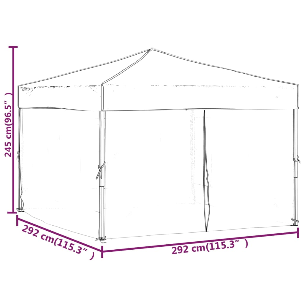 Folding Party Tent with Sidewalls - White, 3x3 m