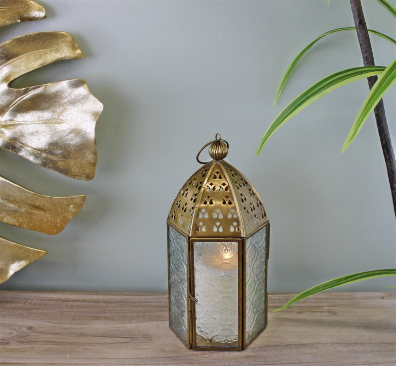 Small Gold Metal Moroccan Style Kasbah Candle Lantern | Intricate Cut Out Design