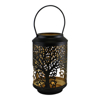 Small Tree Of Life Cutout Design Black Candle Lantern - Elegant Home Decor