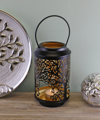 Small Tree Of Life Cutout Design Black Candle Lantern - Elegant Home Decor