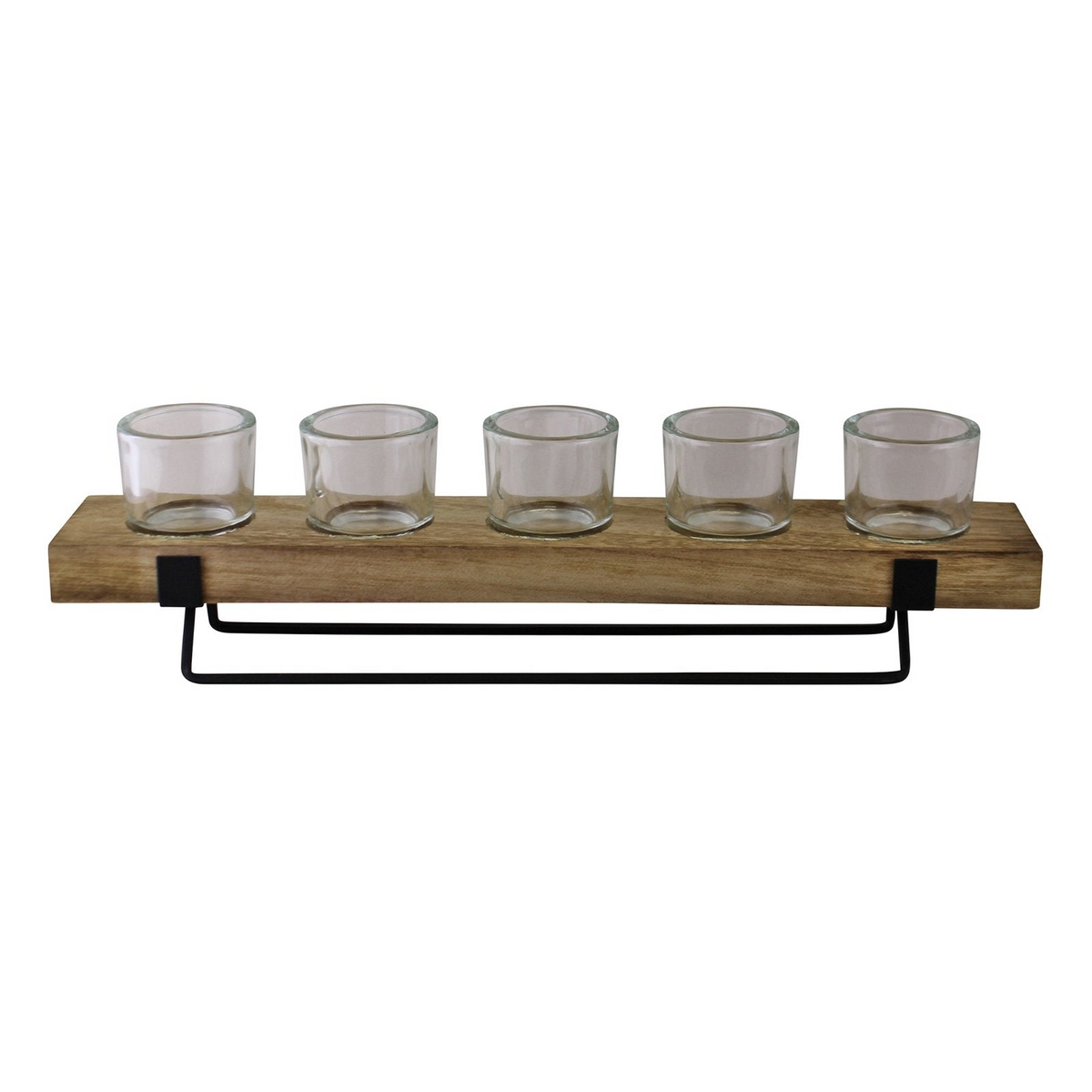 5 Piece Glass, Wood & Metal Tealight Holder | Stylish Home Decor