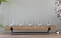 5 Piece Glass, Wood & Metal Tealight Holder | Stylish Home Decor