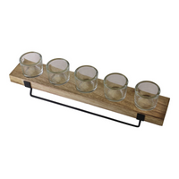 5 Piece Glass, Wood & Metal Tealight Holder | Stylish Home Decor