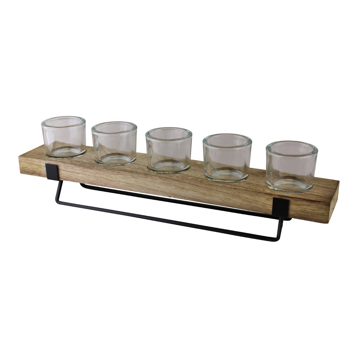 5 Piece Glass, Wood & Metal Tealight Holder | Stylish Home Decor