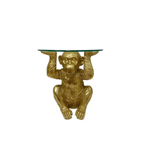 Gold Chimp With Glass Top Side Table - Playful and Sophisticated