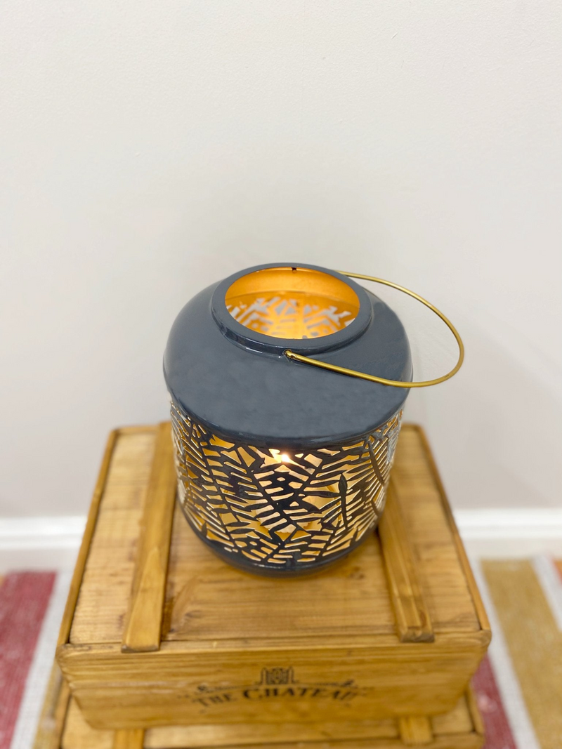 Smaller Synergy Leaf Lantern | Beautiful Metal Lantern with Carved Leaf Pattern