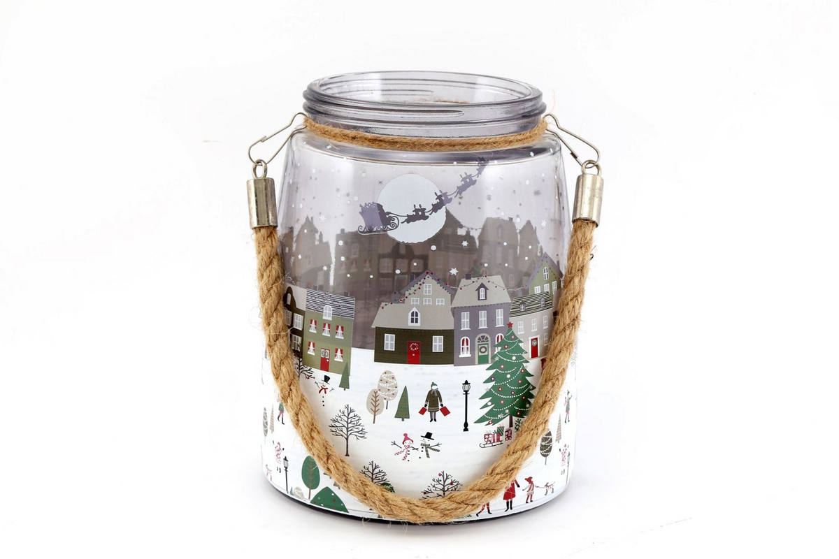 Christmas Market Lantern White - Beautifully Adorned Glass Lantern