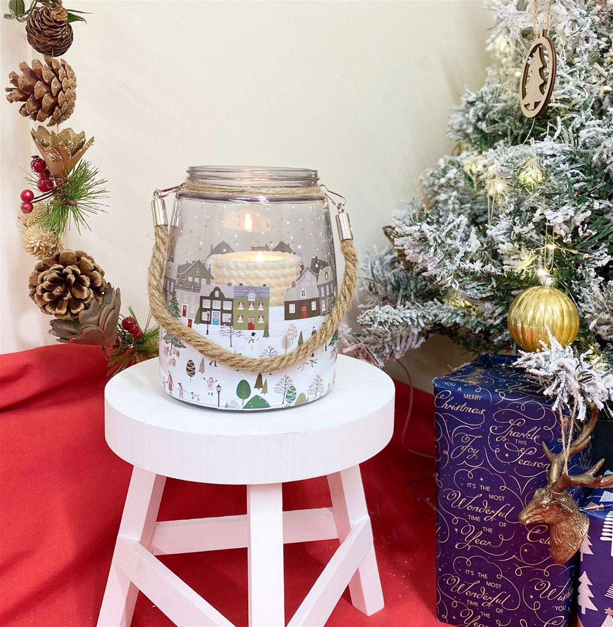 Christmas Market Lantern White - Beautifully Adorned Glass Lantern