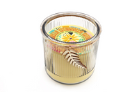 Premium Citronella Glass Candle with Wooden Leaf Decoration - Outdoor Mosquito Repellent