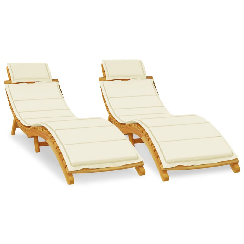 Sun Loungers 2 pcs with Cream Cushions Solid Wood Acacia