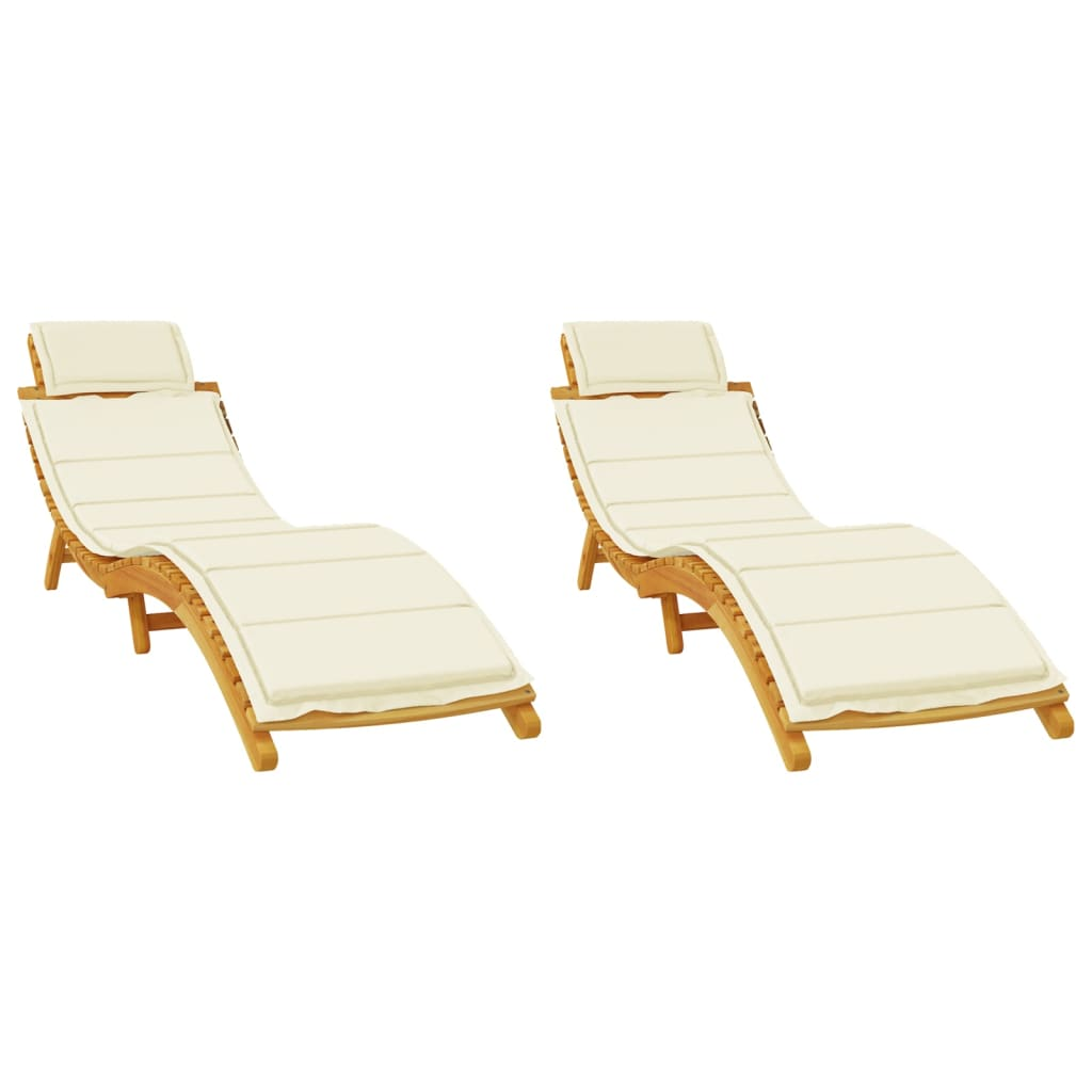 Sun Loungers 2 pcs with Cream Cushions Solid Wood Acacia