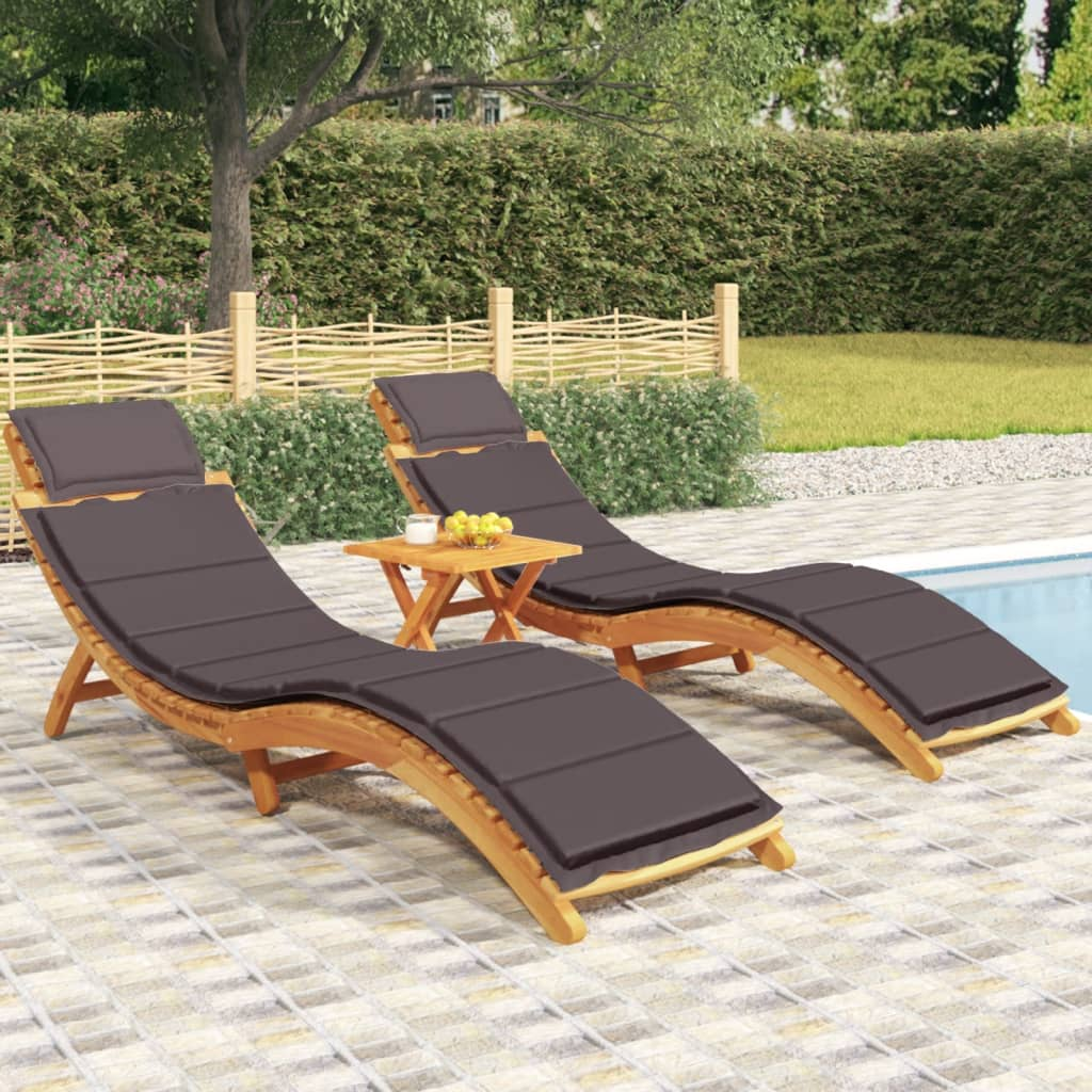 vidaXL Sun Loungers 2 pcs with Dark Grey Cushions | Solid Wood Acacia