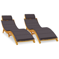 vidaXL Sun Loungers 2 pcs with Dark Grey Cushions | Solid Wood Acacia