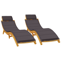 vidaXL Sun Loungers 2 pcs with Dark Grey Cushions | Solid Wood Acacia