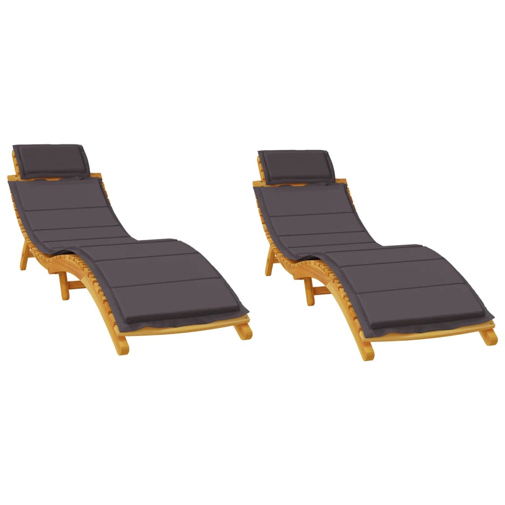 vidaXL Sun Loungers 2 pcs with Dark Grey Cushions | Solid Wood Acacia