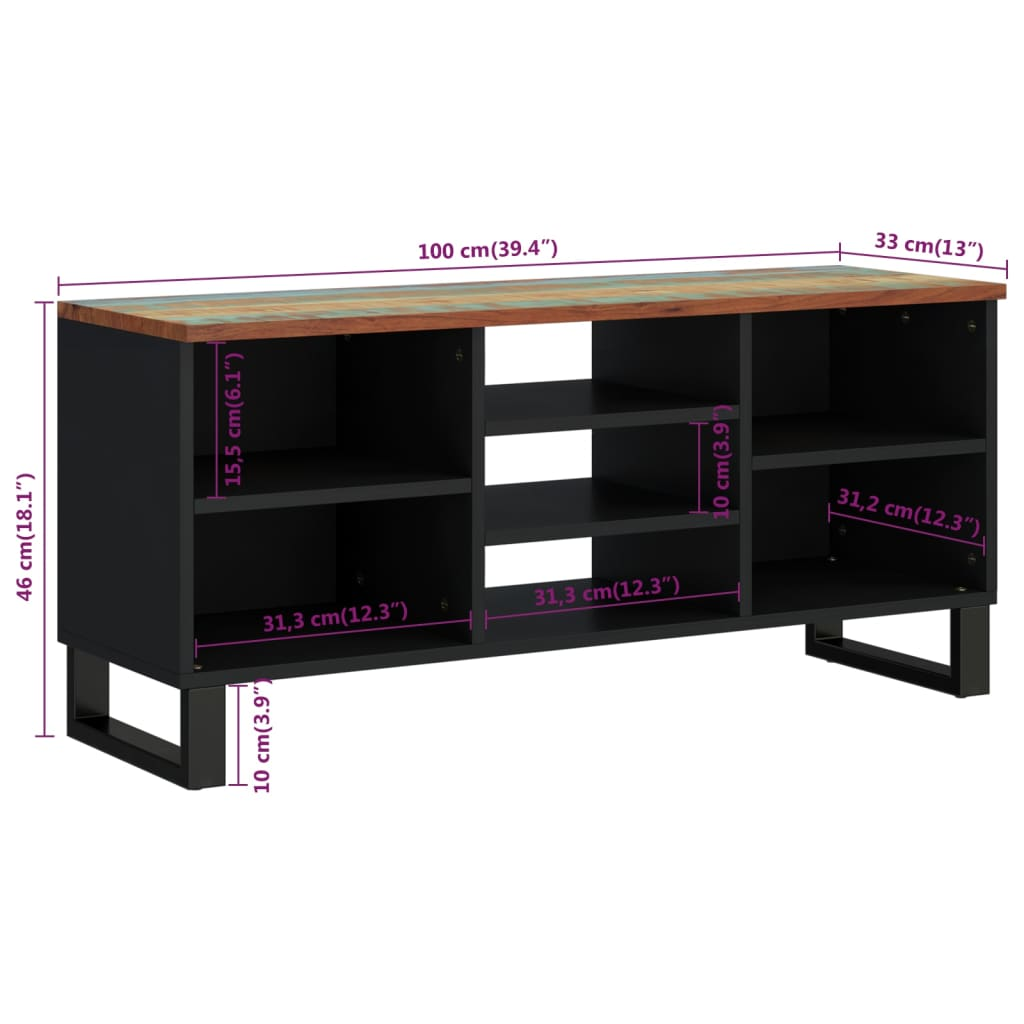 TV Cabinet 100x33x46 cm Solid Wood Reclaimed & Engineered Wood - Trendy and Practical Design