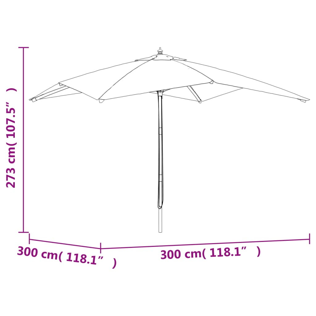 Garden Parasol with Wooden Pole Green 300x300x273 cm