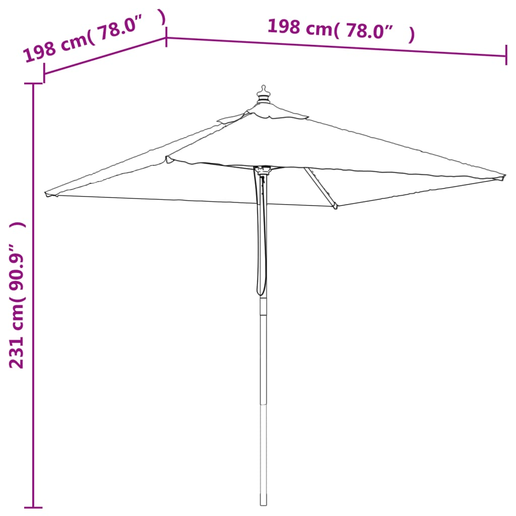 Garden Parasol with Wooden Pole Black 198x198x231 cm