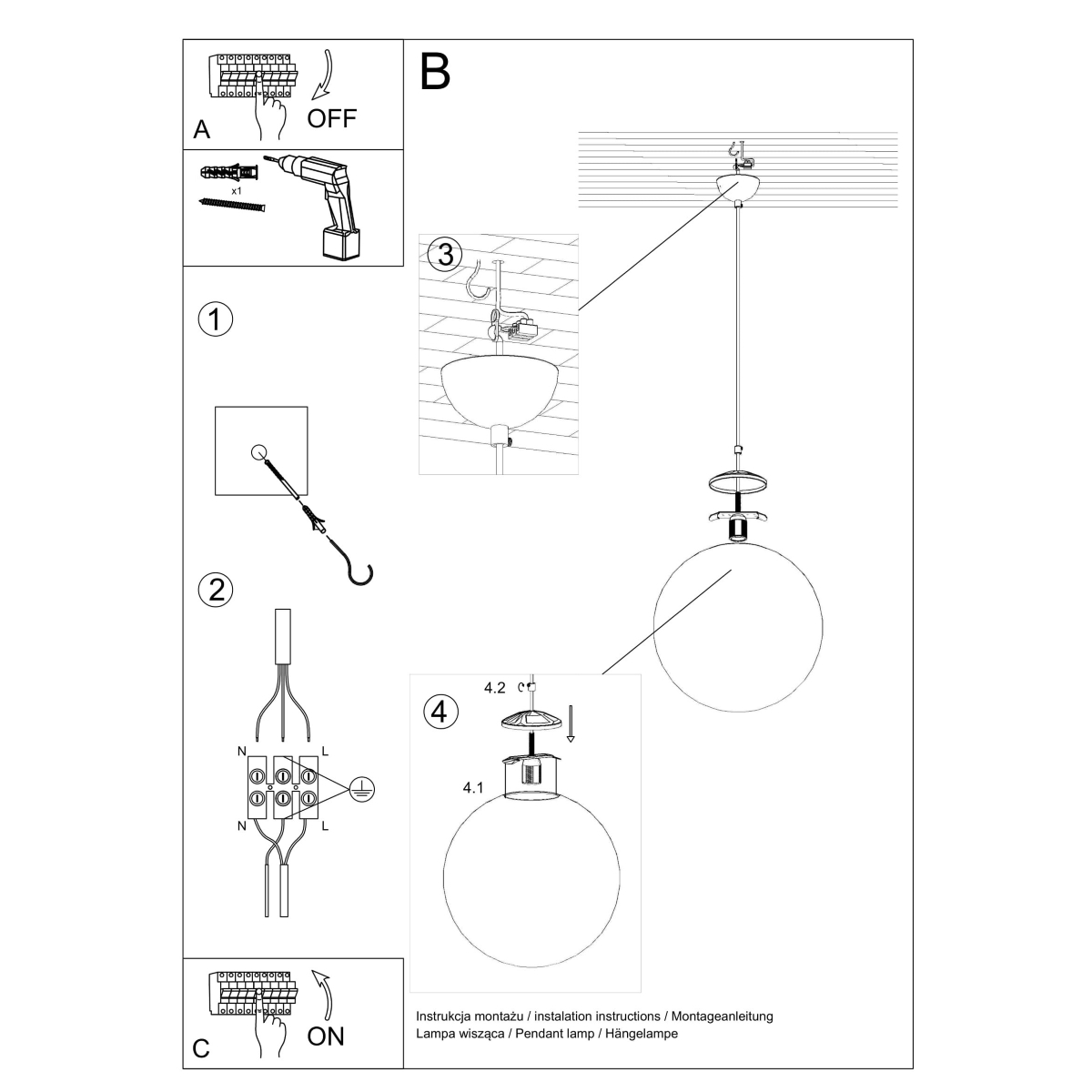 Modern Pendant Lamp UGO 20 - Minimalist Design, Milky Glass Shades