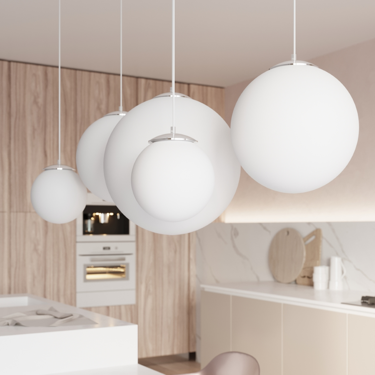 Modern Pendant Lamp UGO 20 - Minimalist Design, Milky Glass Shades