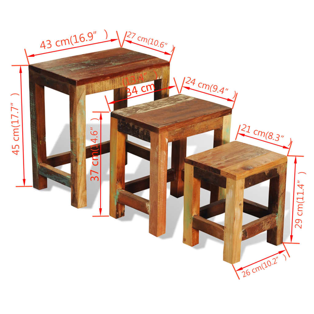 Nesting Table Set - Vintage Reclaimed Wood - 3 Pieces