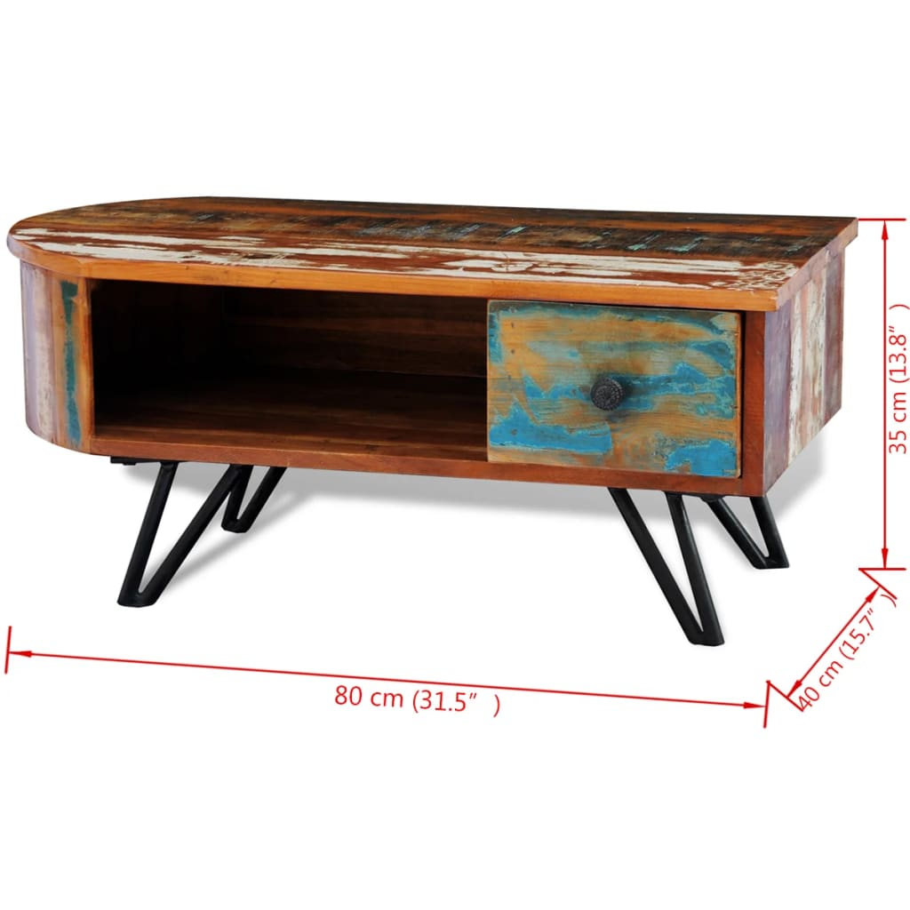 Coffee Table with Iron Pin Legs Solid Reclaimed Wood