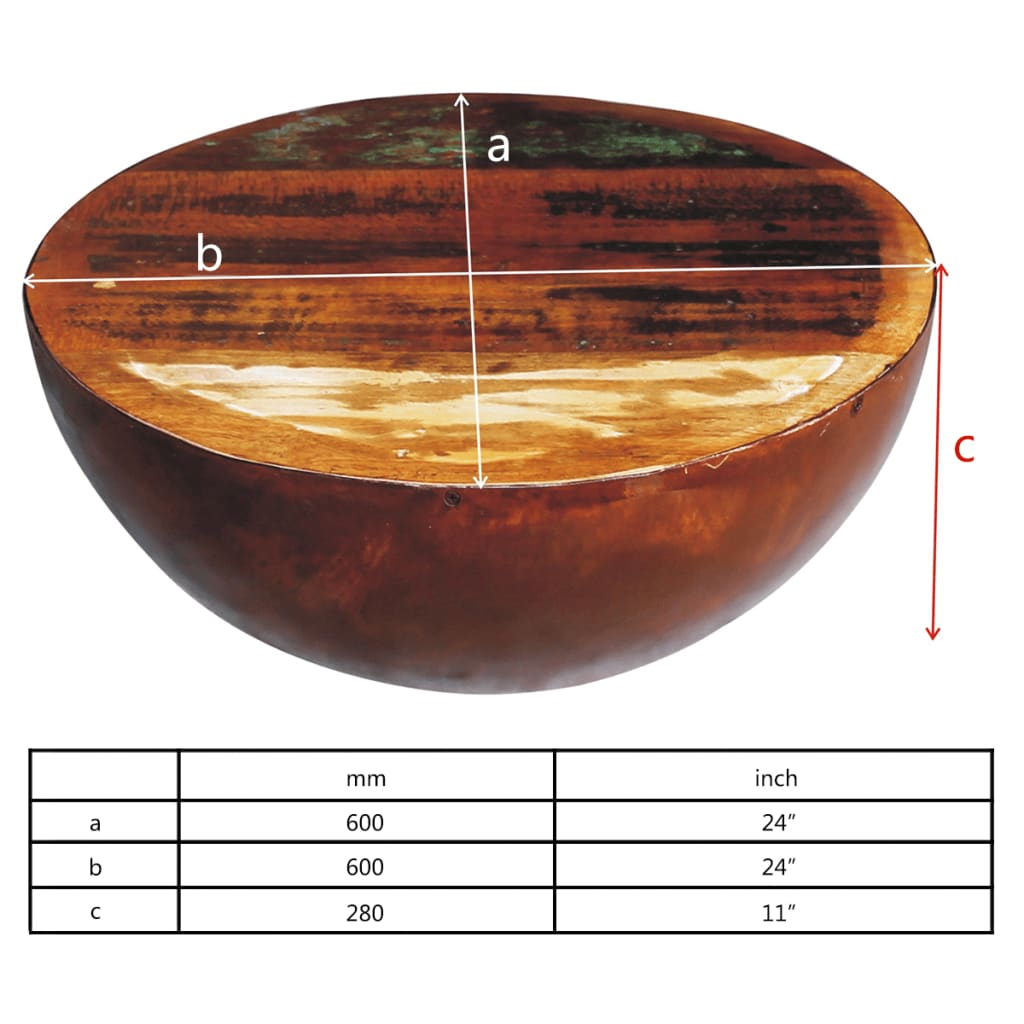 Coffee Table Bowl-shaped with Steel Base Solid Reclaimed Wood