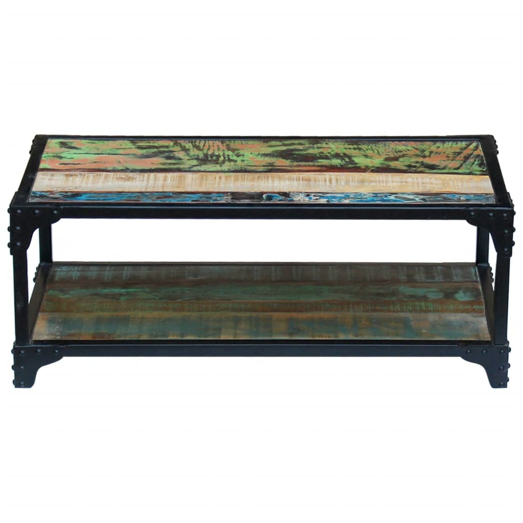 Coffee Table Solid Reclaimed Wood - Vintage Style, Multicolour, Handmade