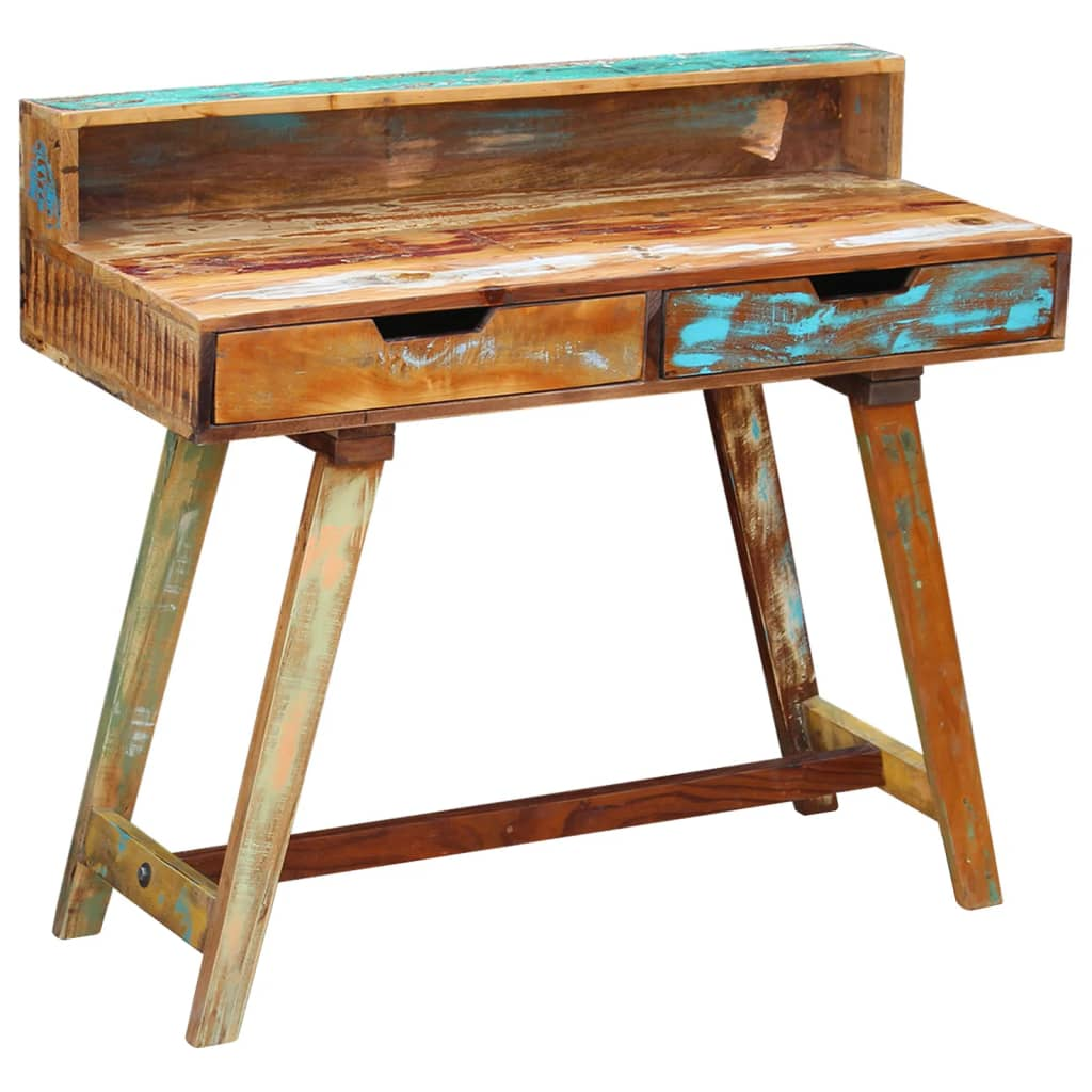 Desk Solid Reclaimed Wood - Vintage-Style, Handmade, Multicolour