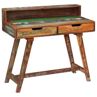 Desk Solid Reclaimed Wood - Vintage-Style, Handmade, Multicolour