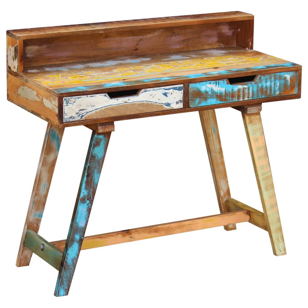 Desk Solid Reclaimed Wood - Vintage-Style, Handmade, Multicolour