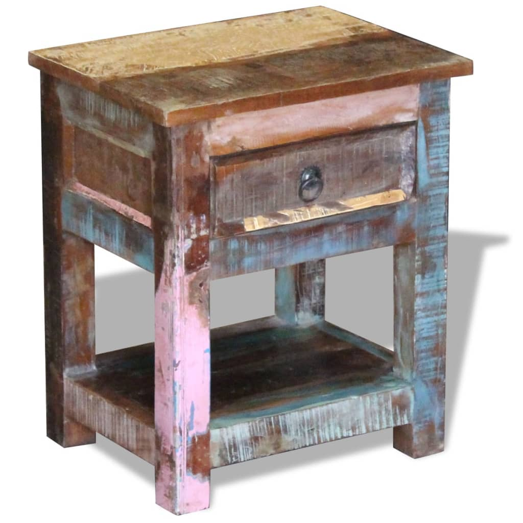 Side Table with 1 Drawer - Solid Reclaimed Wood 43x33x51 cm