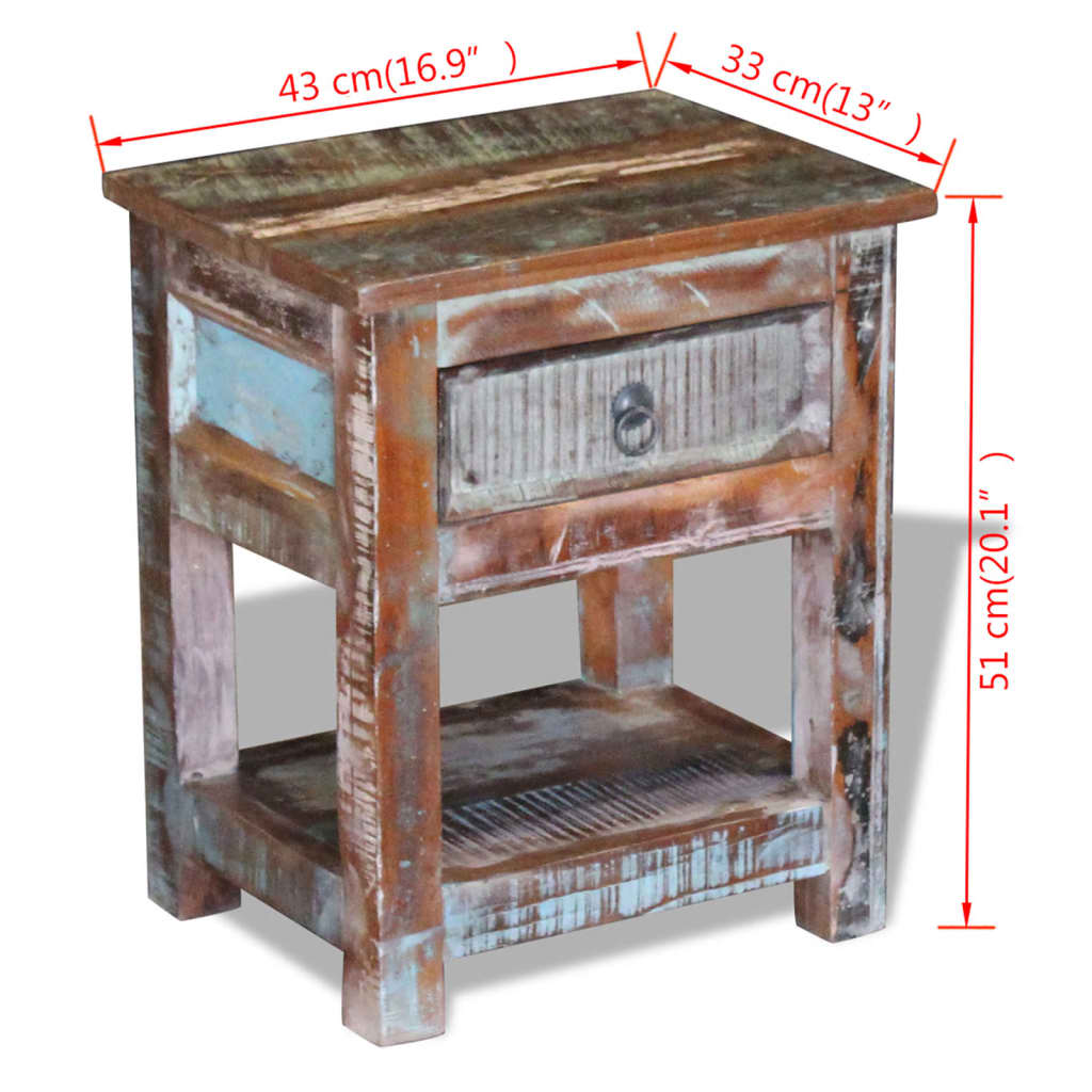 Side Table with 1 Drawer - Solid Reclaimed Wood 43x33x51 cm