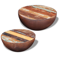 Two Piece Bowl Shaped Coffee Table Set Solid Reclaimed Wood - Unique, Multicolour Design