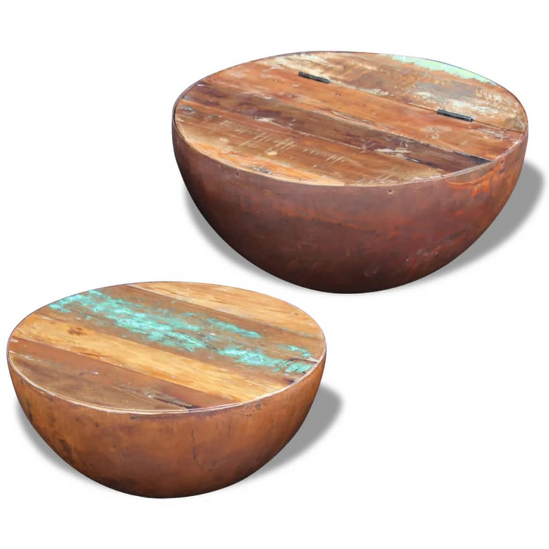 Two Piece Bowl Shaped Coffee Table Set Solid Reclaimed Wood - Unique, Multicolour Design