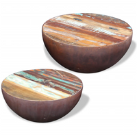 Two Piece Bowl Shaped Coffee Table Set Solid Reclaimed Wood - Unique, Multicolour Design