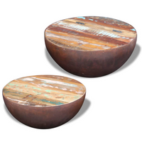 Two Piece Bowl Shaped Coffee Table Set Solid Reclaimed Wood - Unique, Multicolour Design