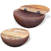 Two Piece Bowl Shaped Coffee Table Set Solid Reclaimed Wood - Unique, Multicolour Design