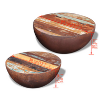 Two Piece Bowl Shaped Coffee Table Set Solid Reclaimed Wood - Unique, Multicolour Design