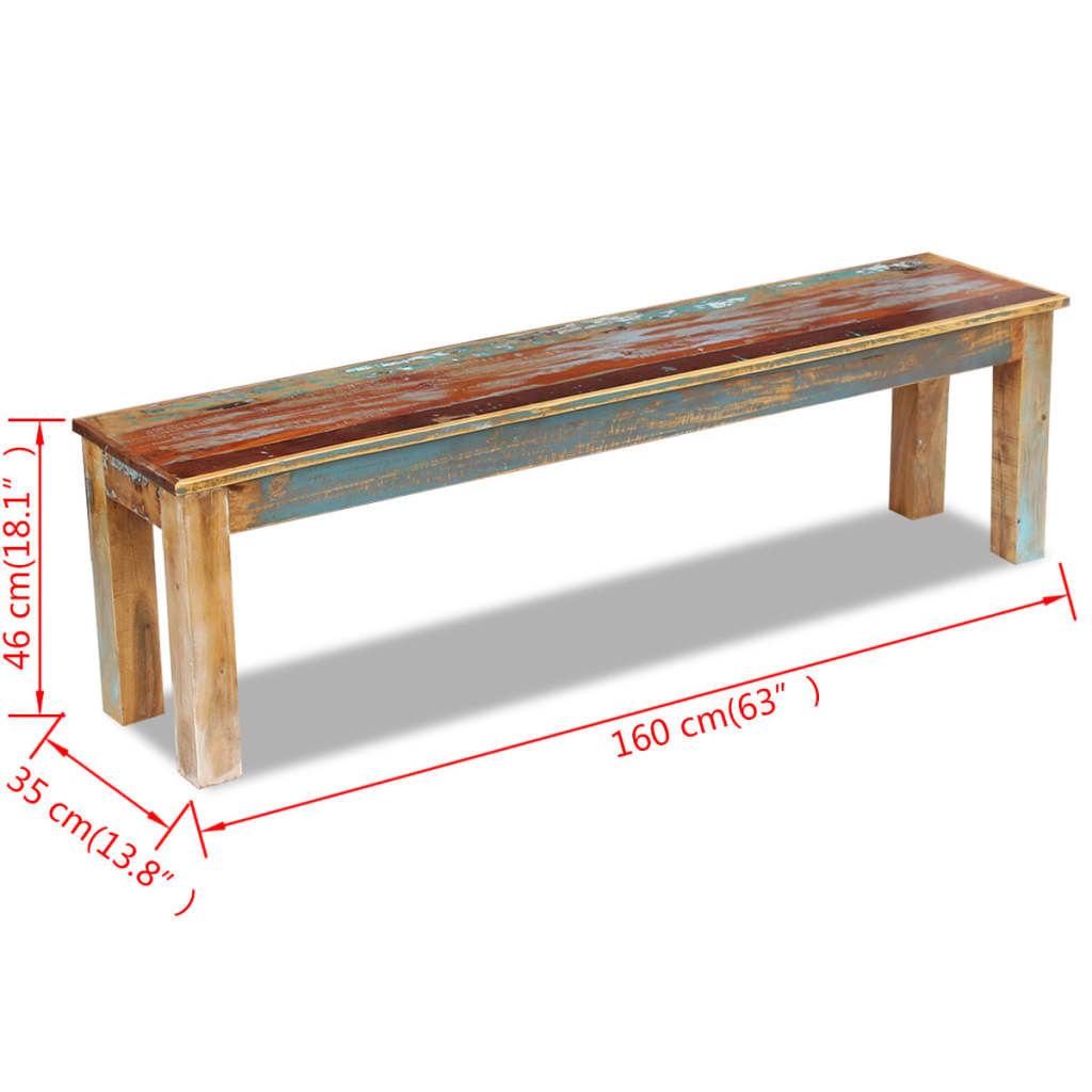 Bench Solid Reclaimed Wood 160x35x46 cm - Unique Antique-Style Wooden Bench