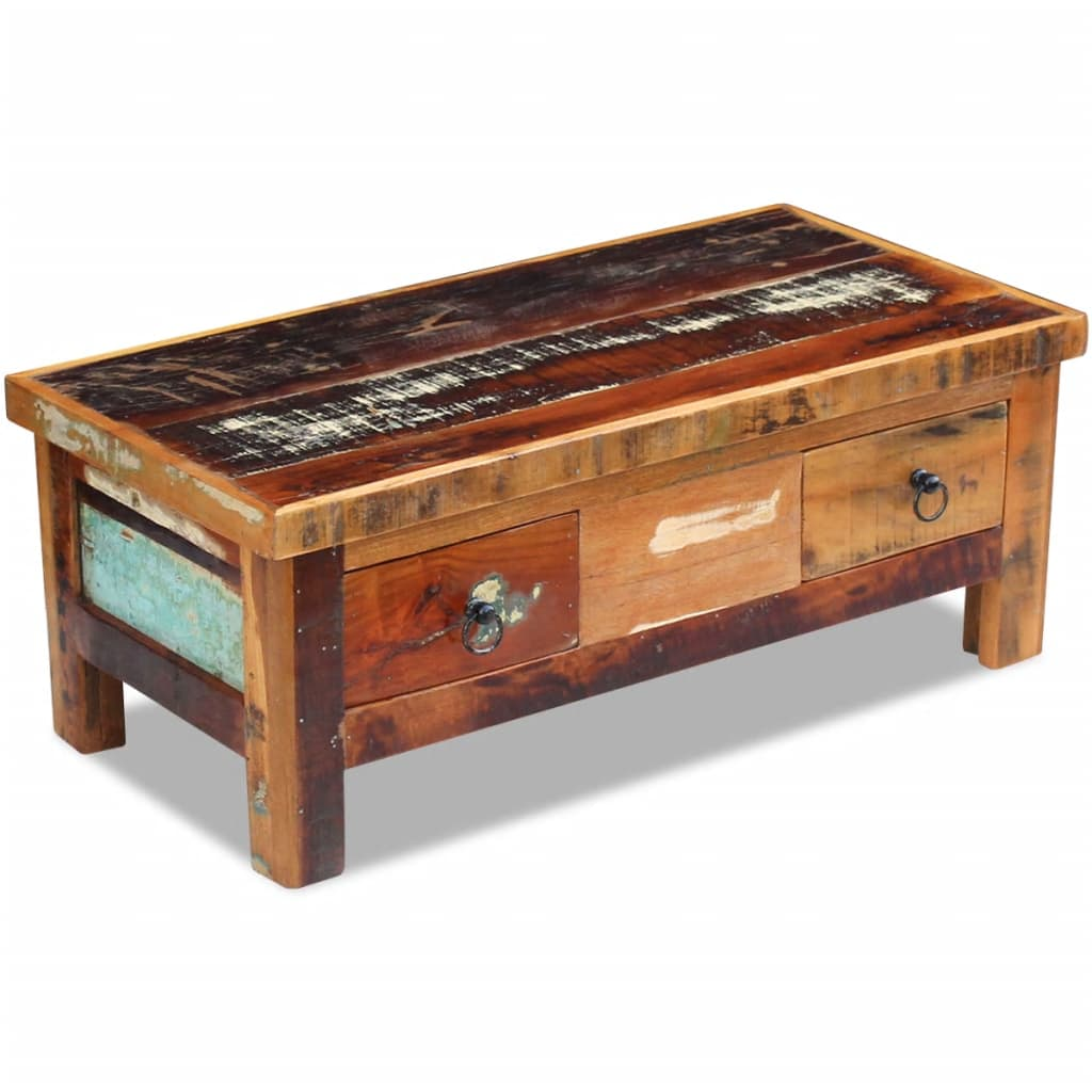 Coffee Table Drawers Solid Reclaimed Wood 90x45x35 cm