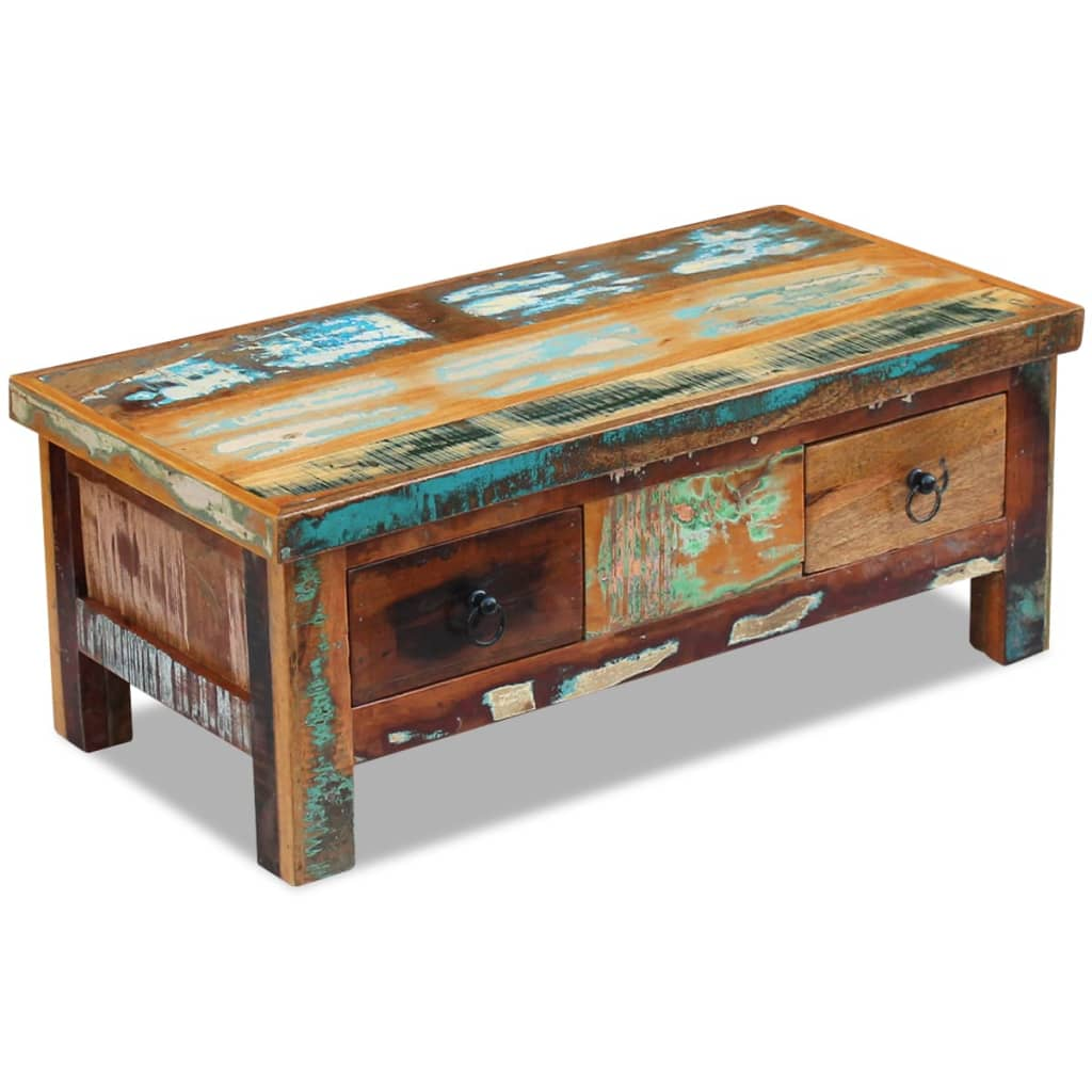 Coffee Table Drawers Solid Reclaimed Wood 90x45x35 cm