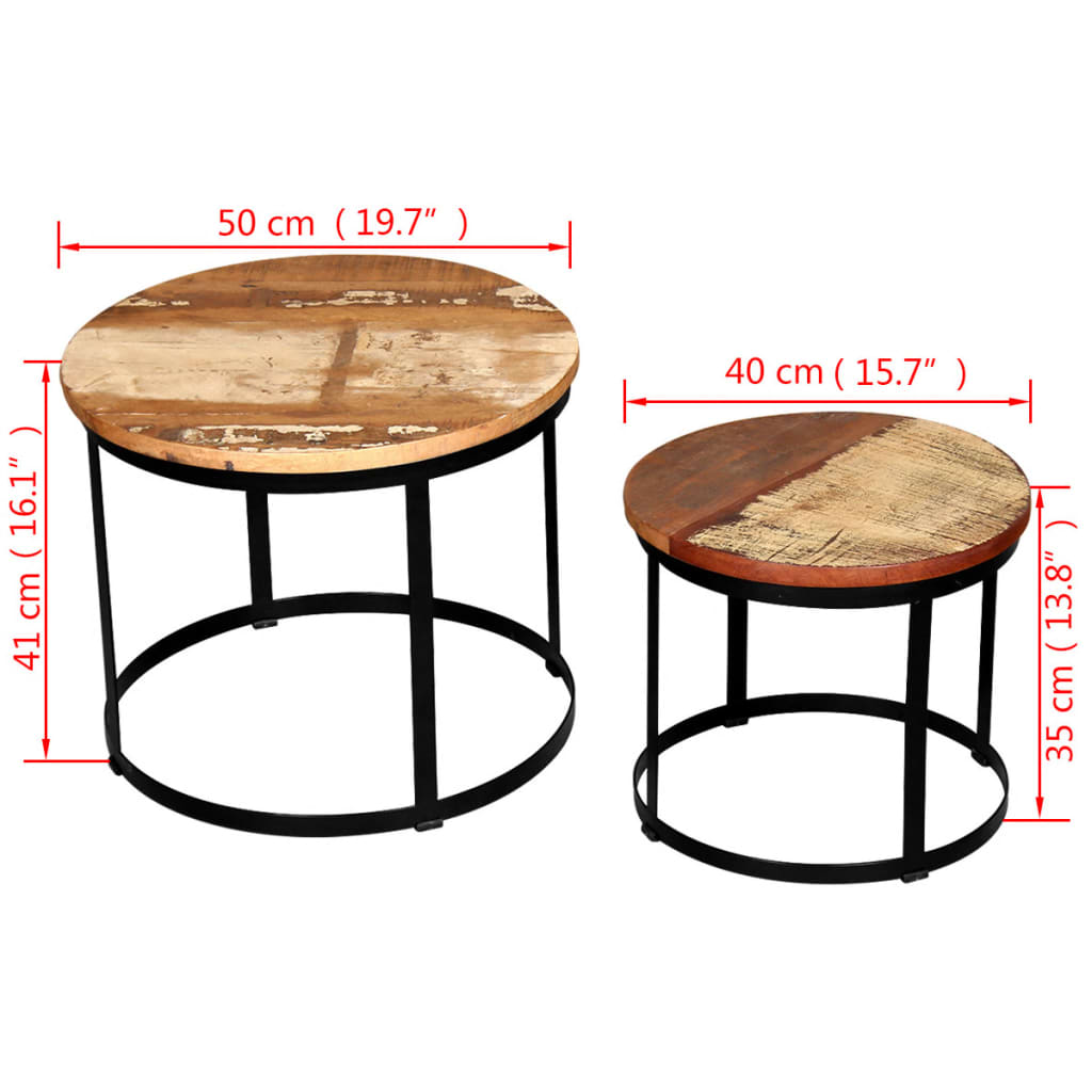 Two Piece Coffee Table Set Solid Reclaimed Wood Round 40cm/50cm