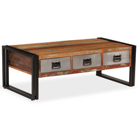 Coffee Table with 3 Drawers Solid Reclaimed Wood 100x50x35 cm