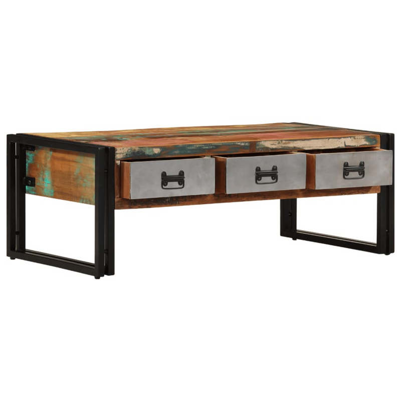 Coffee Table with 3 Drawers Solid Reclaimed Wood 100x50x35 cm