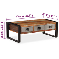 Coffee Table with 3 Drawers Solid Reclaimed Wood 100x50x35 cm