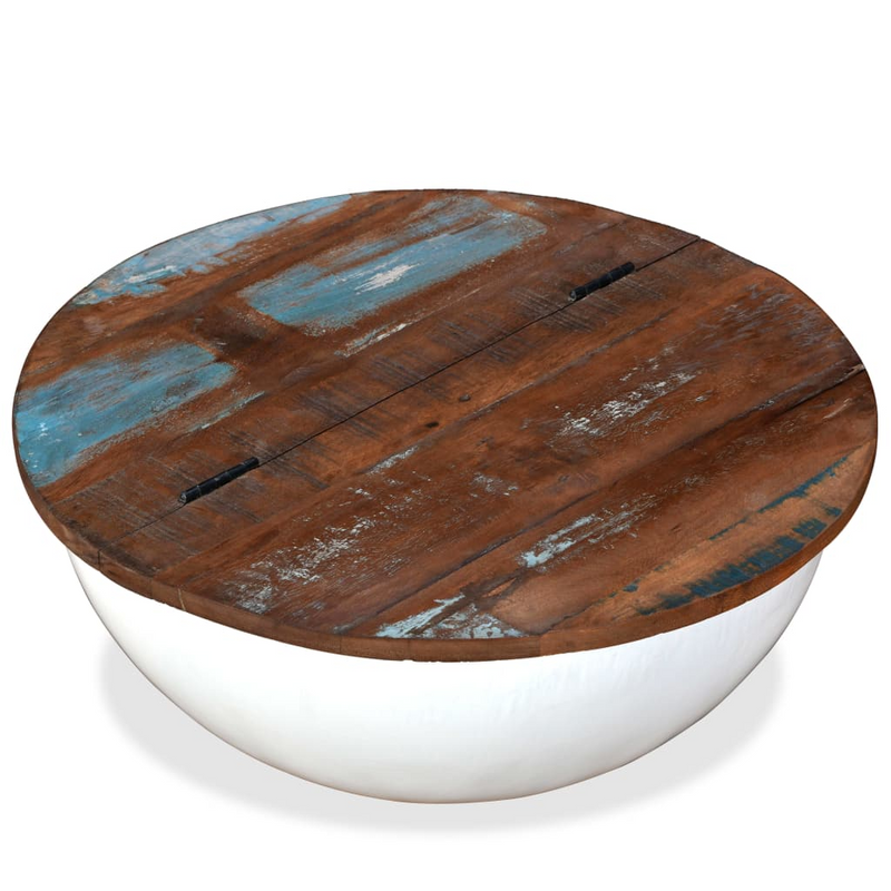 Coffee Table Solid Reclaimed Wood White Bowl Shape