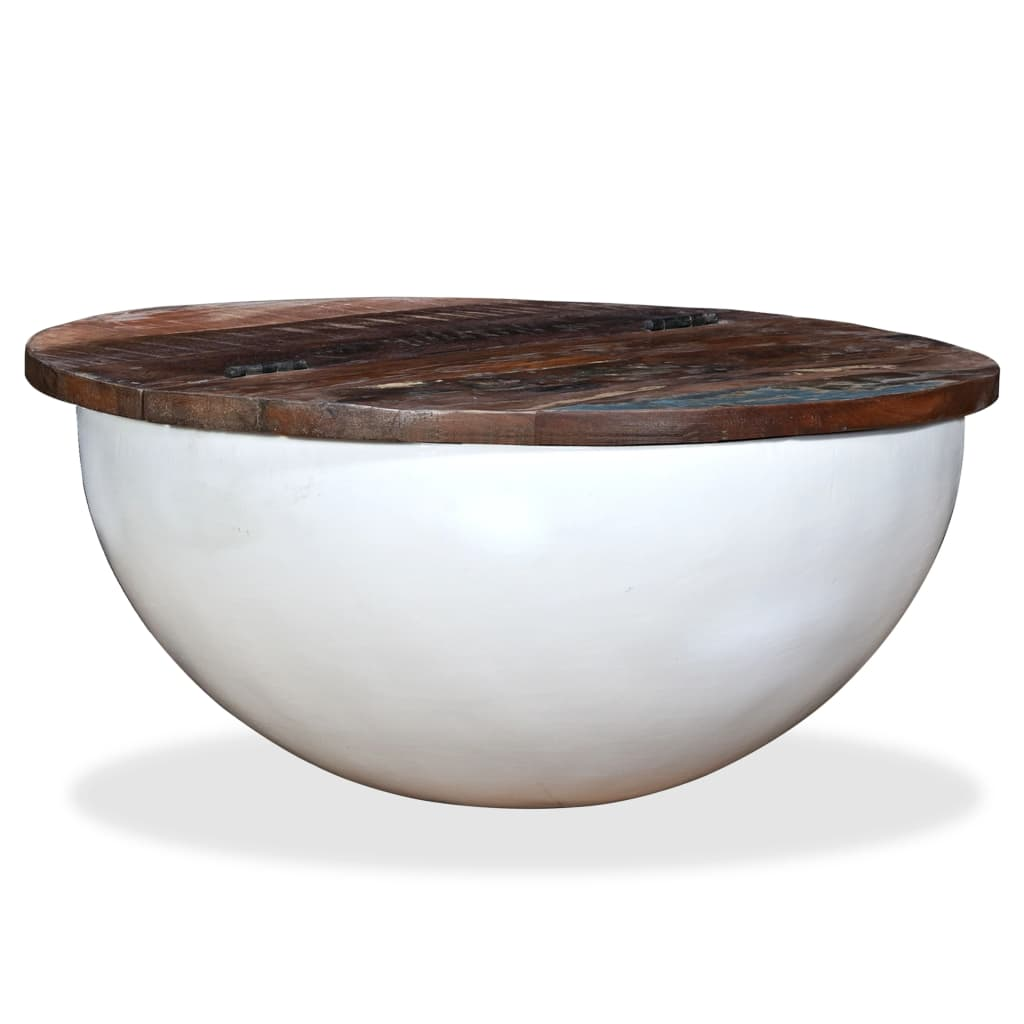 Coffee Table Solid Reclaimed Wood White Bowl Shape